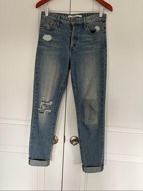 Joe's Jeans Washed Blue Distressed Boyfriend Jeans - High Rise Straight Leg